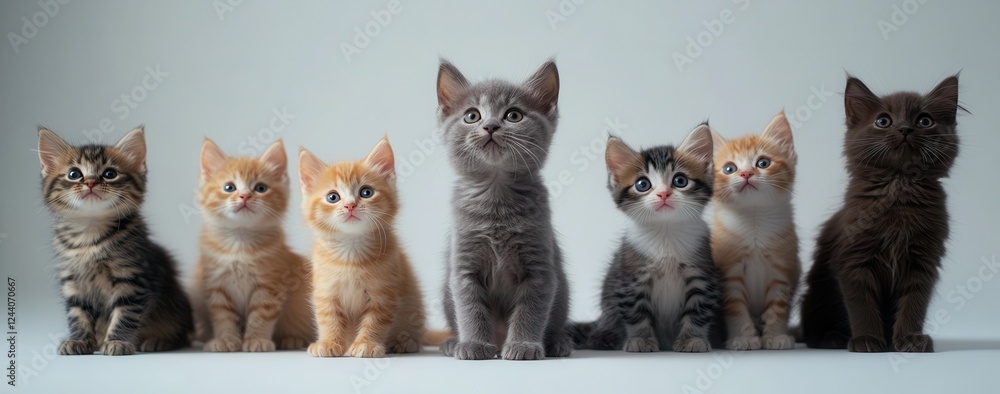 Aufkleber adorable group of seven playful kittens lined up in a row showcasing different fur patterns and colo