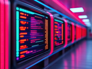 Dynamic data visualization futuristic server room digital art tech environment perspective view innovation concept