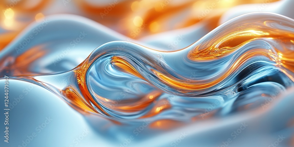 Aufkleber fluid patterns of blue and orange waves flowing harmoniously, capturing dynamic motion and light ref