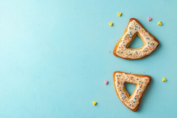 Festive Flat Lay of Cookies Shaped Like the Pi Symbol on a Blue Background