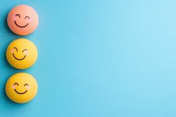 Vibrant Pastel Smiley Faces Emoticons on Bright Blue Background