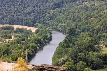 Hessigheim rock gardens with a view of the Neckar in summer