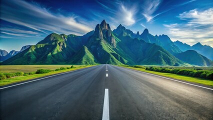 Naklejka premium Asphalt road leading to a majestic mountain range under a vibrant sky
