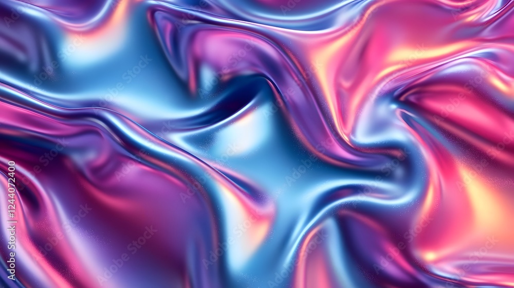 Poster Mesmerizing abstract fluid motion with swirling waves of vibrant iridescent prismatic and holographic hues in a captivating digital transformation  Colorful dynamic