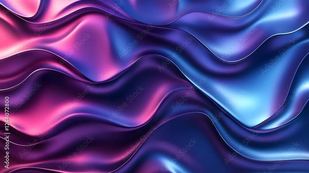 Poster Mesmerizing abstract image featuring dynamic fluid waves in a captivating blend of neon like iridescent colors  The undulating twisting and distorting pattern creates a visually striking
