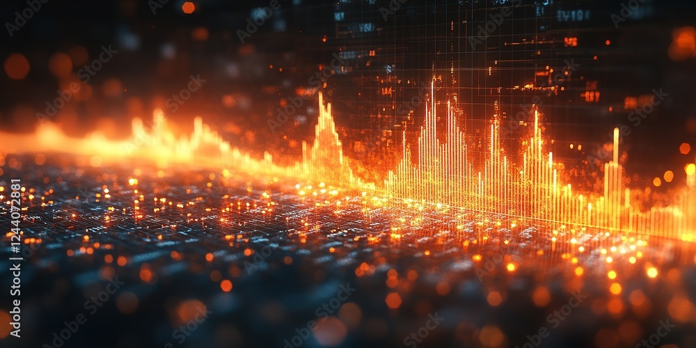 Poster vibrant data visualization showcasing dynamic trends in technology and finance