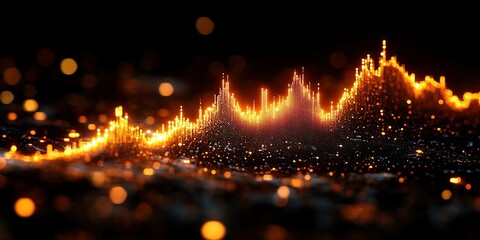 Dynamic visualization of sound waves illuminated by vibrant orange and gold colors against a dark background