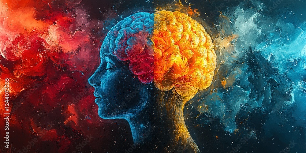 Poster creative representation of human intellect and emotion through vibrant colors and artistic styles