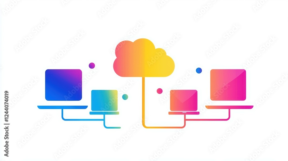 Poster colorful infographic illustrating steps for cloud computing and data storage