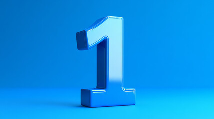 One. Abstract vector 3d number 1 illustration isolated on blue background. Celebration, success, winner, leader symbol. First champion, event, best win, award champion concept or illustration