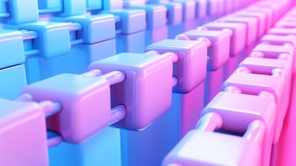 Obraz premium A vibrant, abstract composition featuring interconnected blocks in blue and pink hues, creating a visually striking pattern.