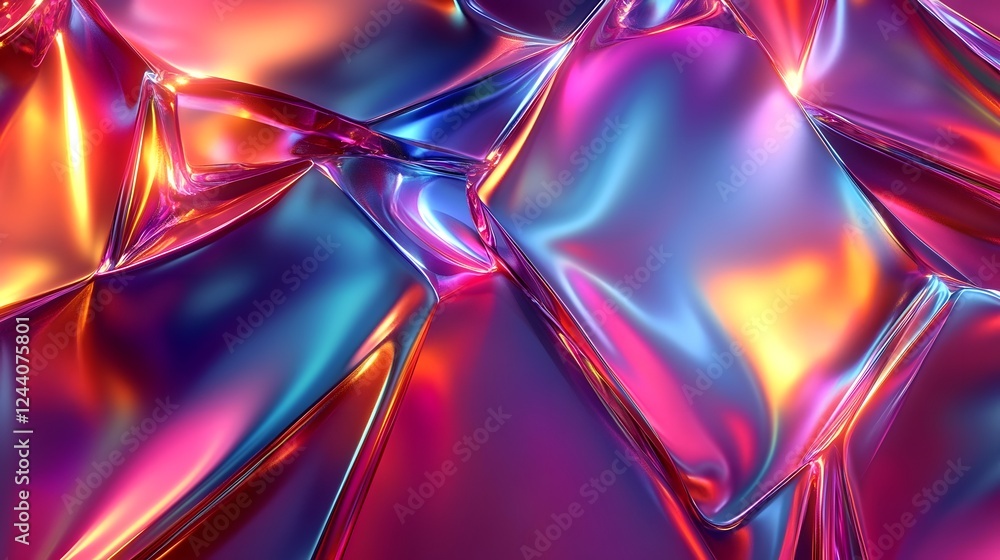 Poster Mesmerizing prismatic explosion of vibrant geometric patterns and glowing luminous lights in a dynamic futuristic and visually captivating abstract design  Kaleidoscopic iridescent
