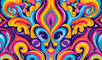 Fototapeta premium Colorful Abstract Design with Swirls and Faces in Bright Tones