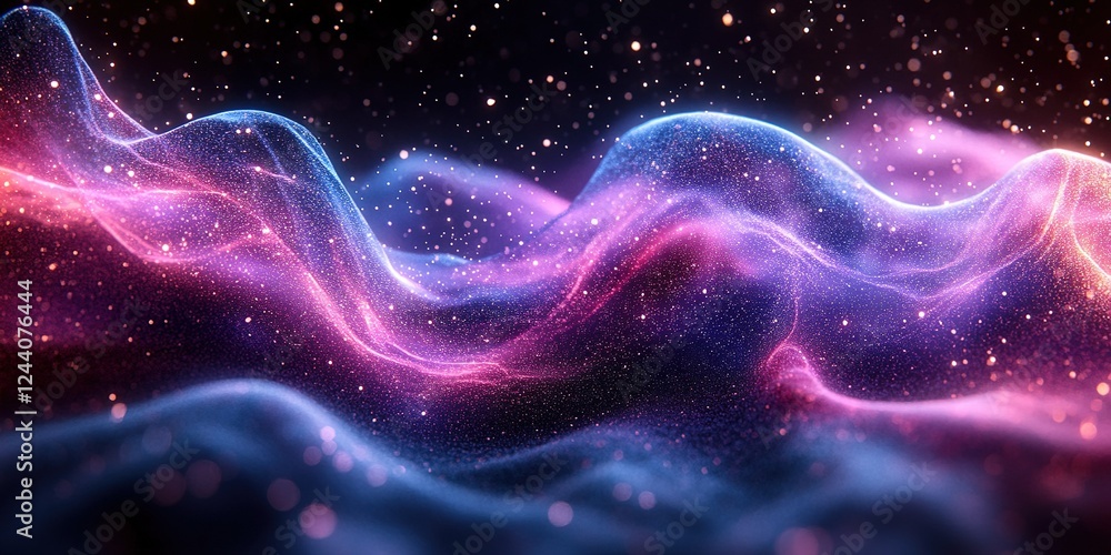 Poster colorful abstract waves of light and particles create an enchanting visual experience in a cosmic en