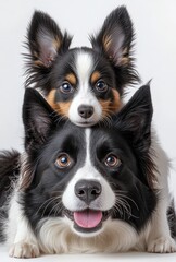 Adorable Puppy and Dog Duo Together with Bright Eyes and Playful Expressions in a Studio Setting with Clean White Background