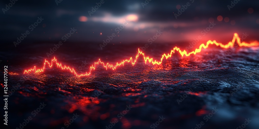 Poster dynamic stock market chart displayed against a dark, atmospheric background with glowing elements fo