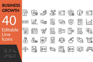 Success And Growth Editable Icons Set Of Business Icons: Personal, Professional, And Financial Growth, Progress, Career Vector Illustration In Modern Thin Line Style On Isolated White Background.