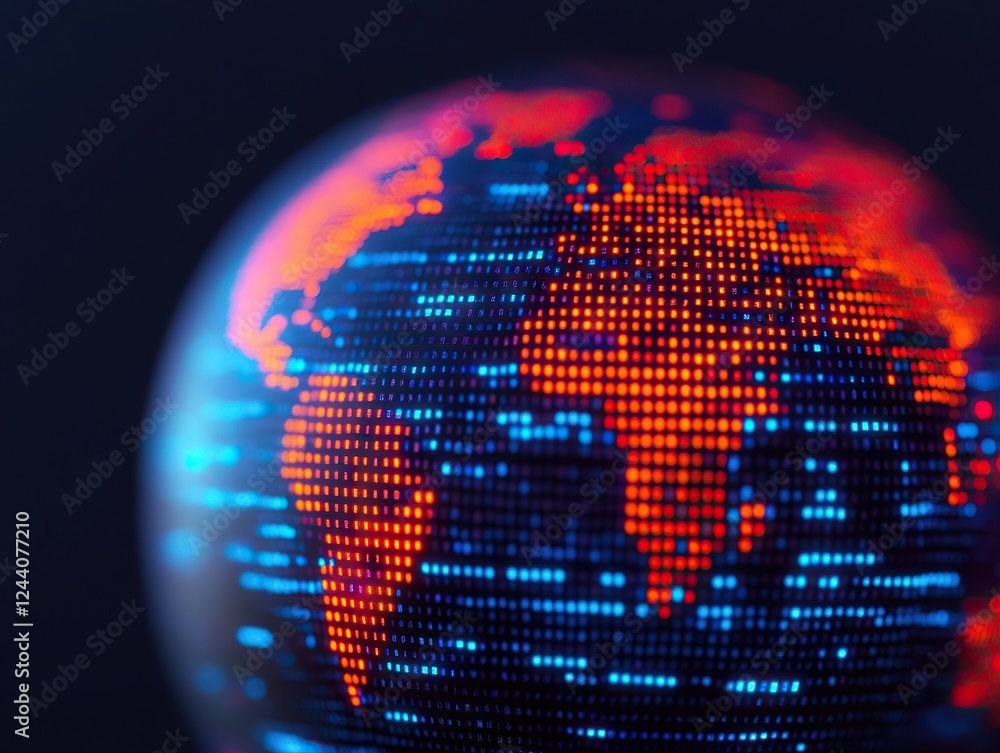 Poster global digital connectivity world map data visualization dark background abstract concept technology