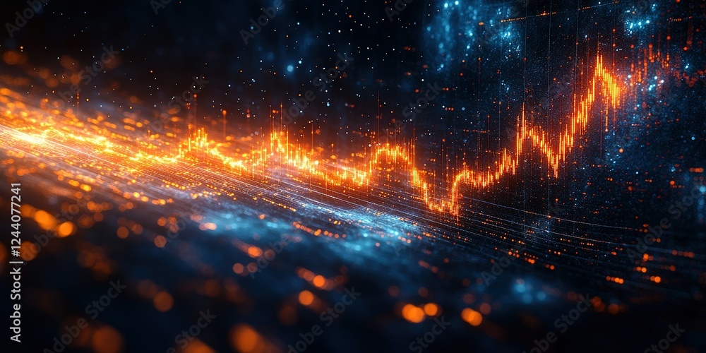 Aufkleber visual representation of data trends in a futuristic digital environment using glowing orange and bl