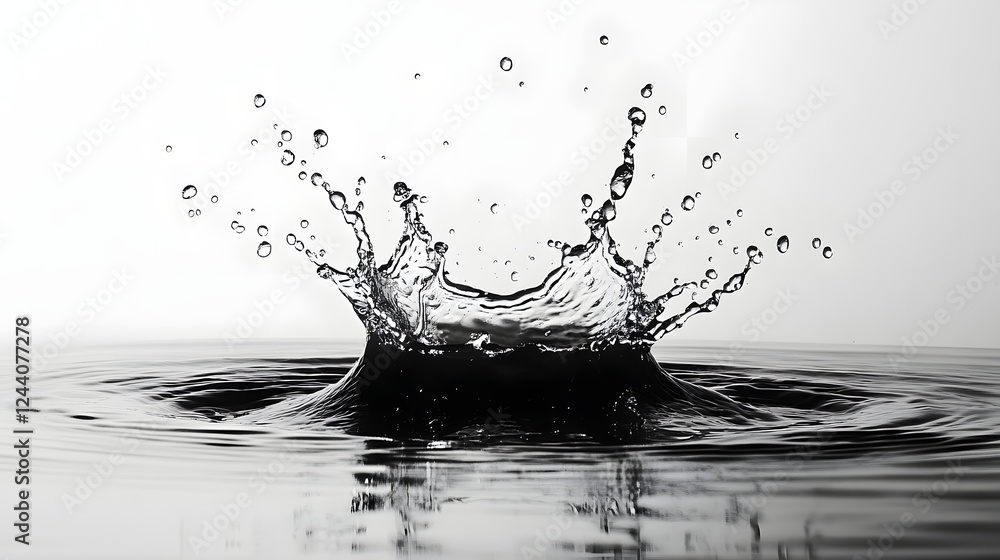 Aufkleber Powerful water droplet splash creating dynamic and abstract monochrome liquid art with flowing dispersing and spraying effects  The image showcases the energy
