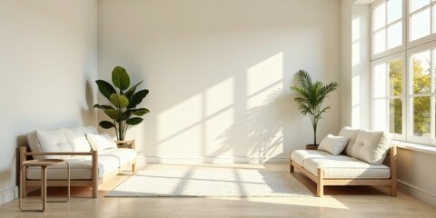 Serene Minimalist Living Room Interior Design with Natural Light and Simple Wooden Furniture