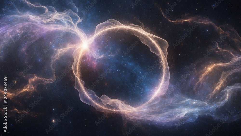 Poster mystical cosmic formation displaying swirling gases and luminescent colors in deep space