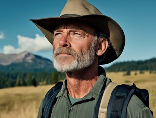 Fototapeta premium Portrait of a Man with Various Hats and Facial Hair