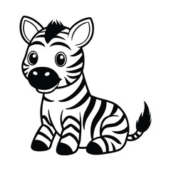 Cute Cartoon Baby Zebra Sitting – Adorable Black and White Animal Illustration