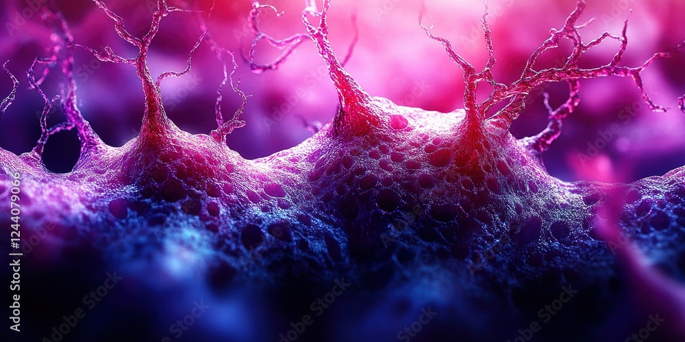 Poster colorful close-up of neuronal structures showcasing intricate details in a vibrant, abstract represe