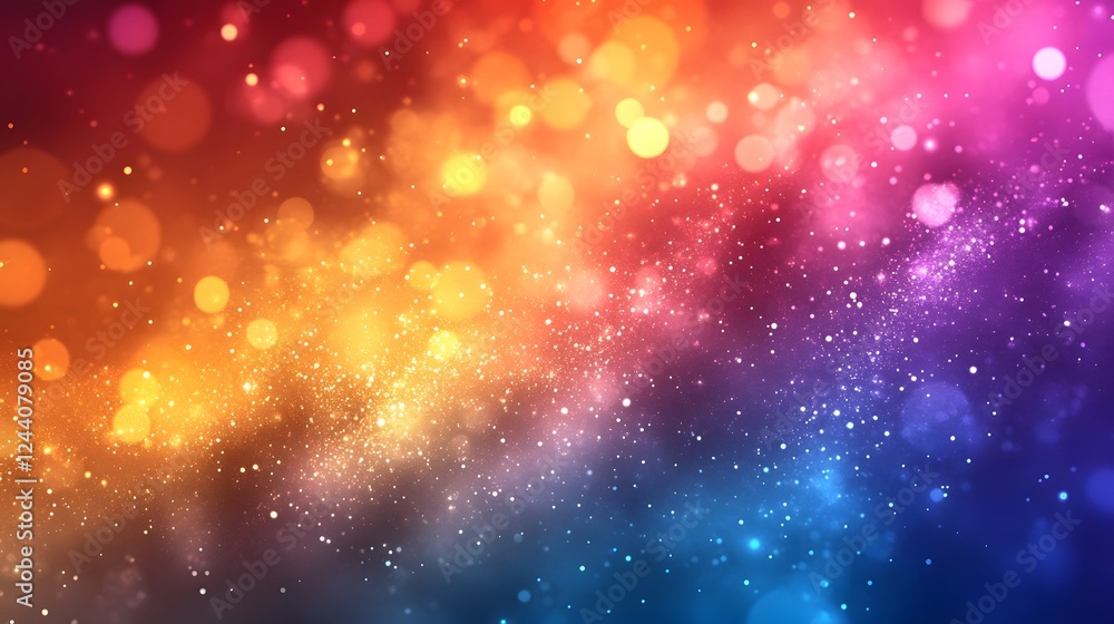 Poster Vibrant Cosmic Explosion of Luminous Energy and Colorful Galactic Radiance  Dazzling abstract background with a dynamic shimmering display of iridescent lights sparks and prismatic particles