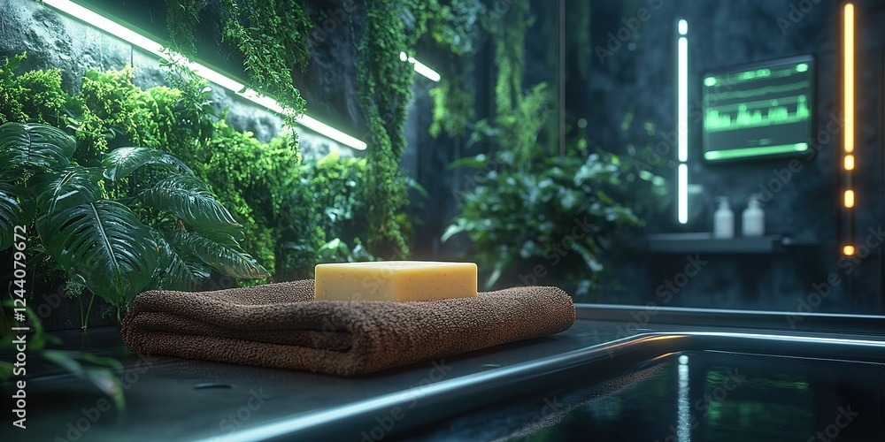 Poster relaxing spa environment with natural elements and ambient lighting creating a serene atmosphere