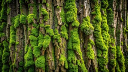 Lush Green Moss Thriving on the Rugged Bark of an Ancient Tree