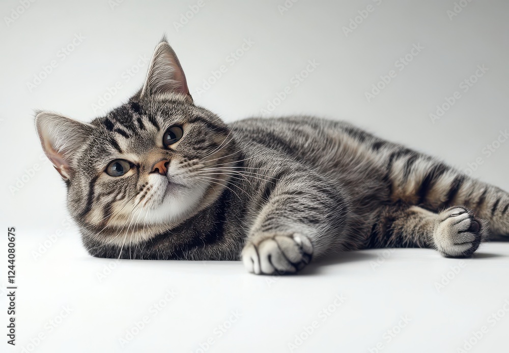 Aufkleber adorable tabby cat resting on a soft surface with a relaxed expression, showcasing its beautiful fur