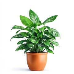 Lush Green Potted Plant with Vibrant Leaves on White Background