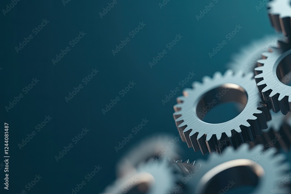 Aufkleber dynamic 3d composition of interlocking gears with metallic finishes arranged in symmetrical layout c