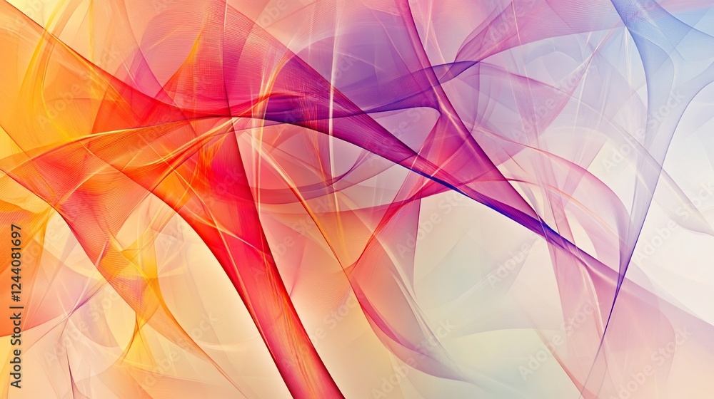 Poster abstract background with intersecting flowing lines in vibrant colors such as red purple and blue