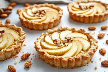 A close-up shot of four pies arranged on a table, perfect for food or baking-themed projects