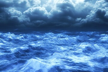 Fototapeta premium Dramatic stormy ocean waves under dark clouds.