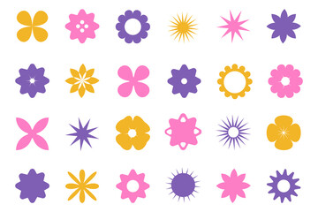 Set of brutal geometric floral star shapes. Retro y2k. Brutalist basic shapes. Vector.
