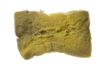Dirty used dishwashing sponge isolated on transparent background