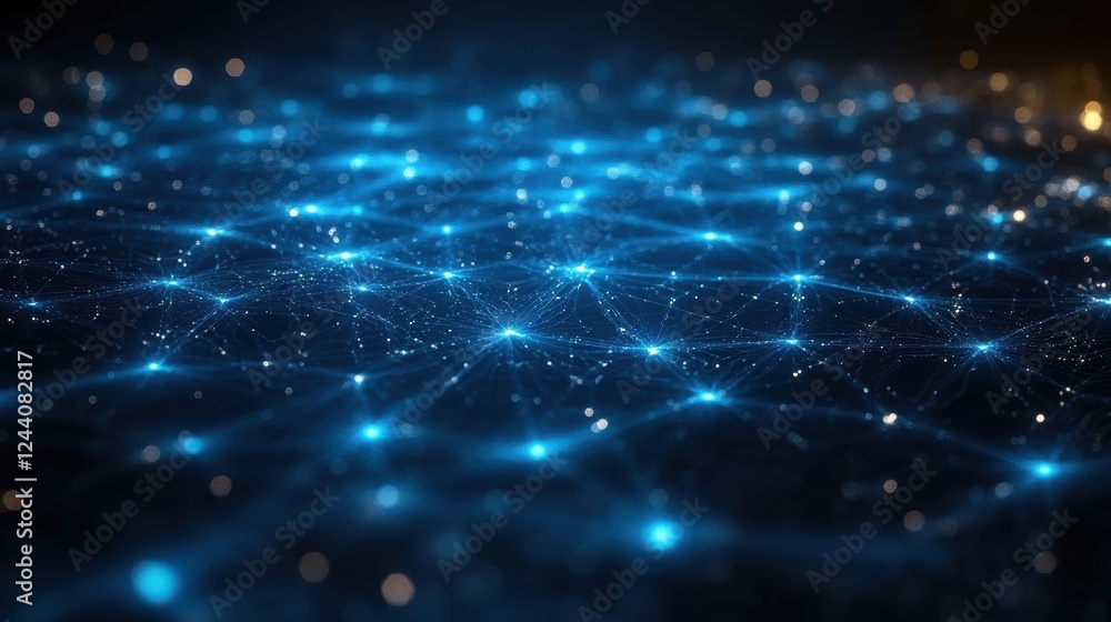 Poster abstract representation of a network with glowing connections and nodes.