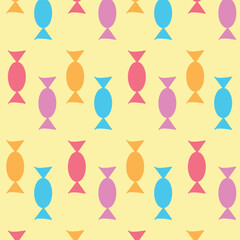 Colorful Candy Pattern on Yellow Background with Playful Design