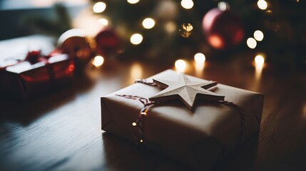 Creative DIY handmade gifts and decorations on a rustic wooden table during National Craft Month celebrating the festive spirit with unique creations