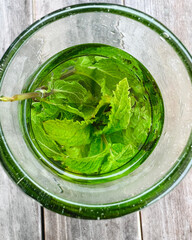 healthy fresh mint water overhead shot