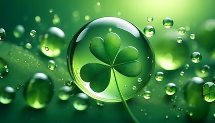 Shamrocks leaves abstract background, isolated on a green background with copy space, 4k wallpaper, St. Patrick&rsquo;s Day shamrock bubble style
