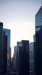Fototapeta premium High Rise Skyline Office Buildings in Finance Business City District, smooth light. with white shades