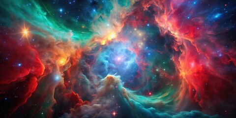 Obraz premium Cosmic Nebula A Celestial Tapestry of Vibrant Hues and Glowing Stars