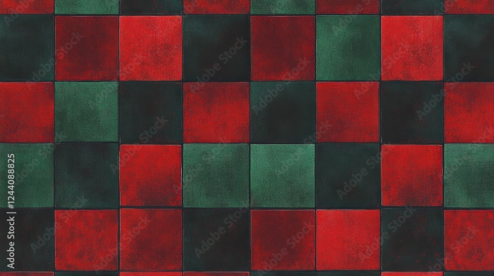 Poster checkered pattern with alternating squares in deep red and dark green, creating a bold, classic desi