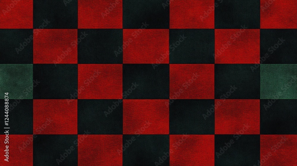 Poster checkered pattern with alternating squares in deep red and dark green, creating a bold, classic desi