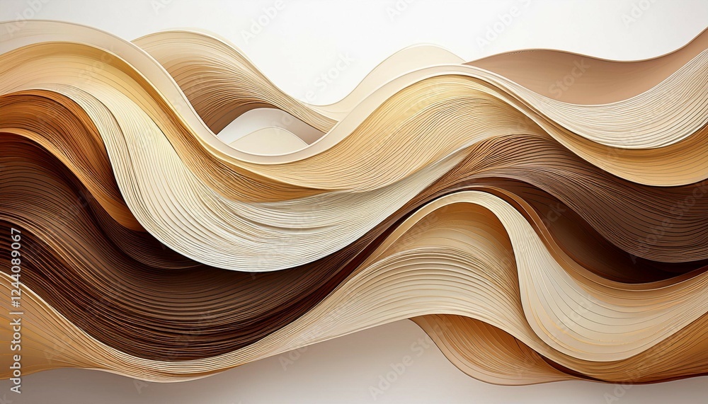 Poster an abstract art piece featuring wavy lines in various shades of brown and beige creating a layered a